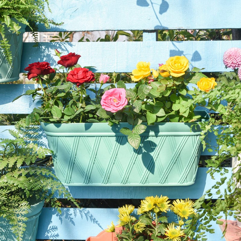 Sungmor 3 Pack Wall Hanging Planters, 16.5 Inch Railing Fence Hanging Flower Pots, Thickened Plastic Water Storage Plant Pot, Indoor Outdoor Garden Balcony Decor, Light Green Large Plant Basket - Image 1